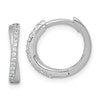 Sterling Silver Rhodium-plated Polished CZ -X- Round Hinged Hoop Earrings