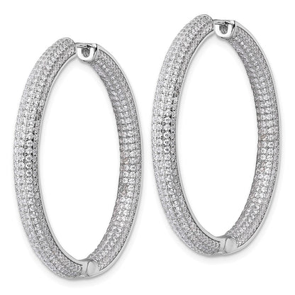 Sterling Silver Rhodium-plated In and Out CZ Pave 3.7 x 39mm Hinged Hoop Earrings