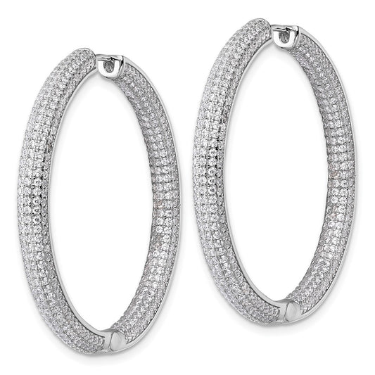 Sterling Silver Rhodium-plated In and Out CZ Pave 3.7 x 39mm Hinged Hoop Earrings