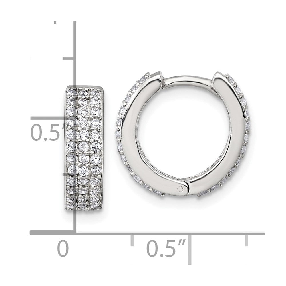 Sterling Silver Polished 16x4.5mm 3-Row CZ Hinged Round Hoop Earrings