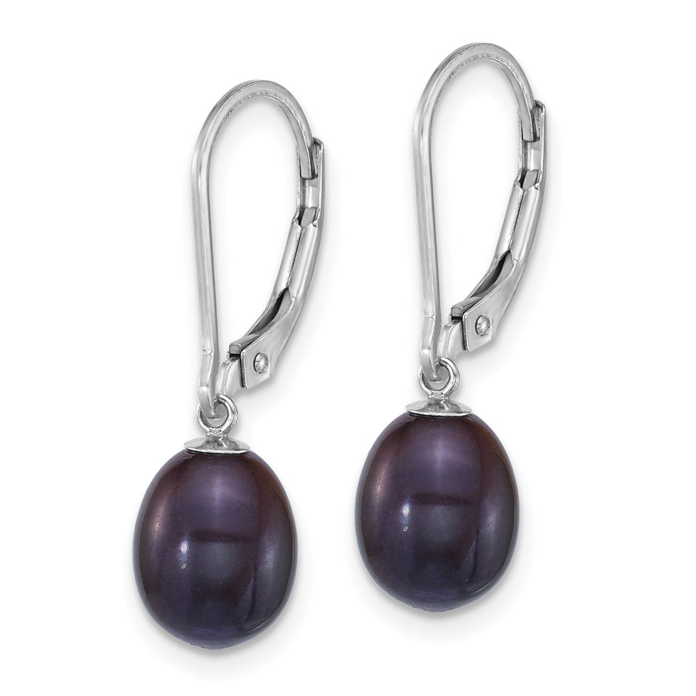 Sterling Silver Rhodium-plated 7-8mm Rice White and Black Freshwater Cultured Pearl 2-piece Enhancer and Leverback Earring Set