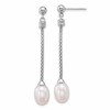 Sterling Silver Rhodium-plated 7-8mm Rice White Freshwater Cultured Pearl and Chain Dangle Post Earrings