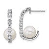 Sterling Silver Rhodium-plated Polished CZ and 7-8mm Round White Freshwater Cultured Pearl J-Hoop Post Earrings