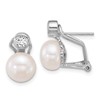 Sterling Silver Rhodium-plated 8-9mm Button White Freshwater Cultured Pearl and CZ Omega Back Earrings