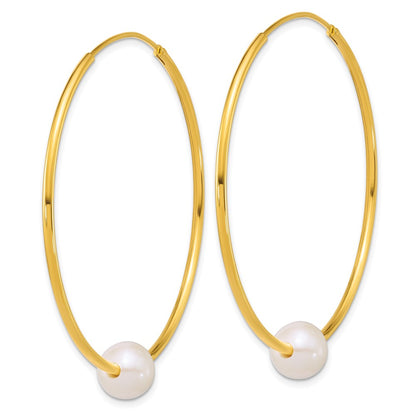 Sterling Silver Gold-plated 8-9mm Semi-Round White Freshwater Cultured Pearl 50mm Endless Hoop Earrings