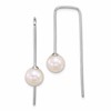 Sterling Silver Rhodium-plated 7-8mm Round White Freshwater Cultured Pearl Squared Threader Earrings