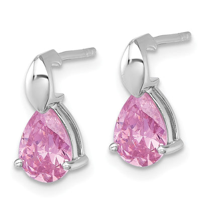 Sterling Silver Rhodium-plated Polished Pink Pear CZ Teardrop Post Earrings