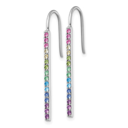 Sterling Silver Rhodium-plated Polished Rainbow Nano Crystals Bar Shepherd Hook Earrings