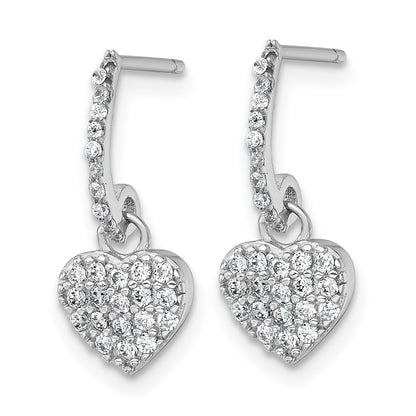 Sterling Silver Rhodium-plated Polished CZ Heart Post Dangle Earrings