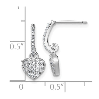 Sterling Silver Rhodium-plated Polished CZ Heart Post Dangle Earrings