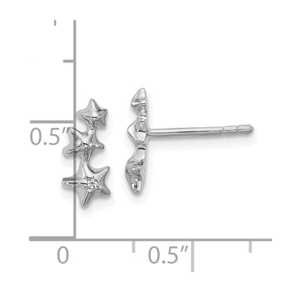 Sterling Silver Rhodium-plated CZ Polished Three Stars Post Earrings