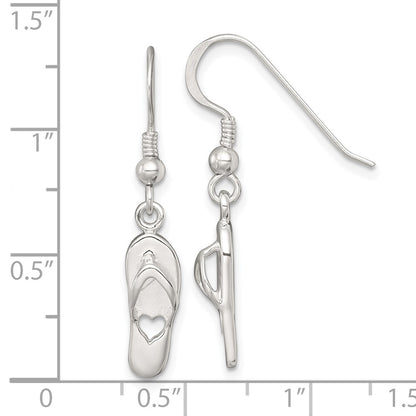 Sterling Silver Polished Cut-out Heart Flip-Flop Dangle Earrings