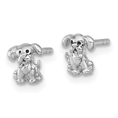 Sterling Silver Rhodium-plated Polished Enameled Puppy Dog Post Earrings