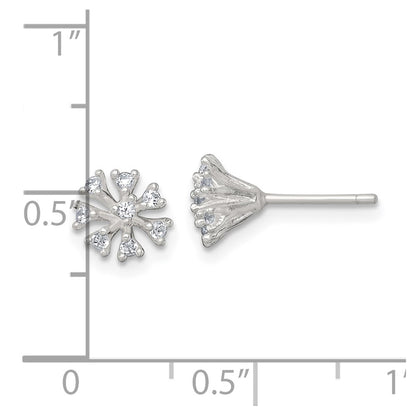 Sterling Silver Polished CZ Flower Cluster Post Earrings