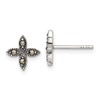 Sterling Silver Antiqued Marcasite Fancy Flower Post Earrings