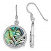 Sterling Silver Rhodium-plated Polished Round Abalone with Leaves Dangle Shepherd Hook Earrings