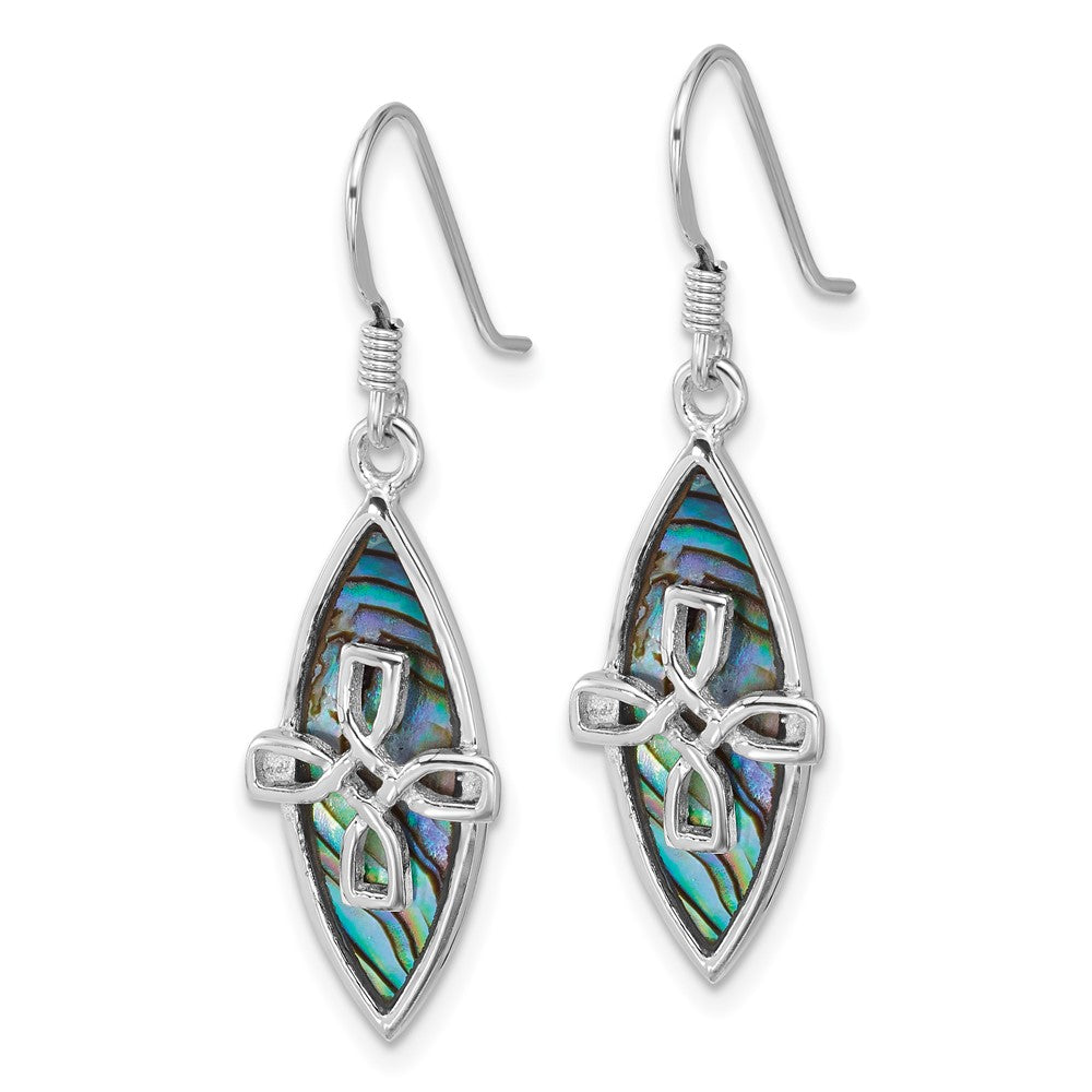 Sterling Silver Rhodium-plated Polished Abalone Cross Dangle Shepherd Hook Earrings