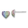 Sterling Silver Rhodium-plated Polished Rainbow Nano Crystals Heart Shape Childrens Post Earrings