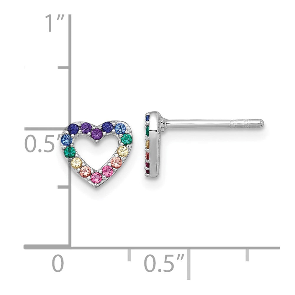 Sterling Silver Rhodium-plated Polished Rainbow Nano Crystals Open Heart Shape Childrens Post Earrings