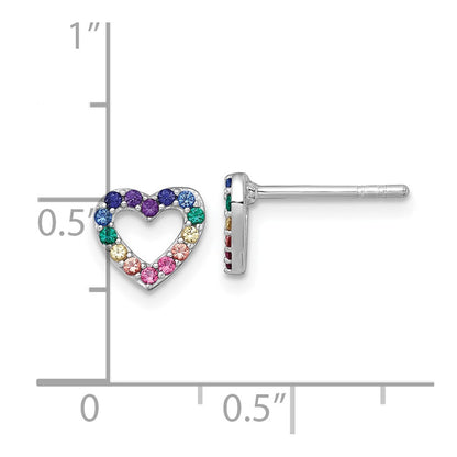 Sterling Silver Rhodium-plated Polished Rainbow Nano Crystals Open Heart Shape Childrens Post Earrings