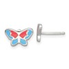 Sterling Silver Polished Orange and Blue Enameled Butterfly Childrens Post Earrings