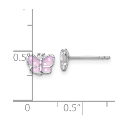Sterling Silver Madi K Rhodium-plated Enameled Pink Butterfly Childrens Post Earrings