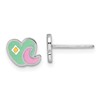 Sterling Silver Rhodium-plated Polished Green/Pink/Yellow Enamel Heart And Moon Childrens Post Earrings