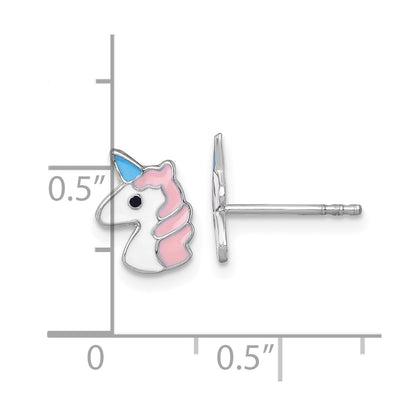 Sterling Silver Madi K Rhodium-plated Enameled Unicorn Childrens Post Earrings