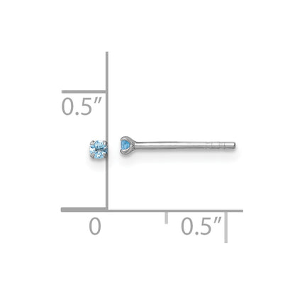 Sterling Silver Madi K Rhodium-plated 2.00mm Blue CZ Childrens Stud Post Earrings