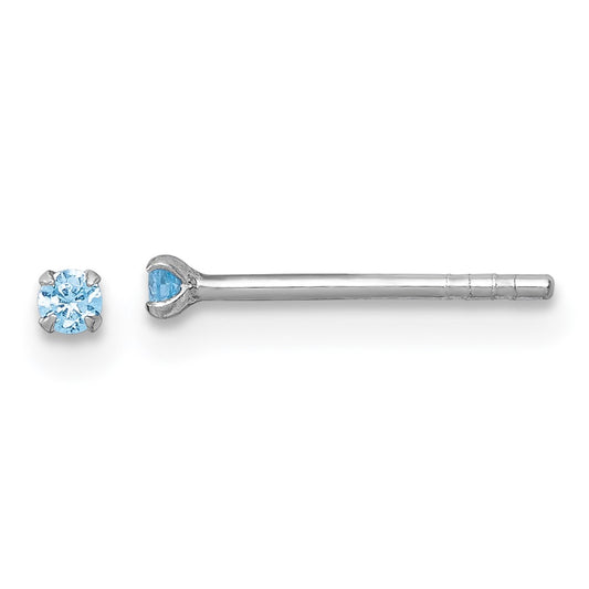 Sterling Silver Madi K Rhodium-plated 2.00mm Blue CZ Childrens Stud Post Earrings