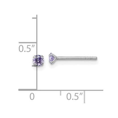 Sterling Silver Madi K Rhodium-plated 3.00mm Purple CZ Childrens Stud Post Earrings