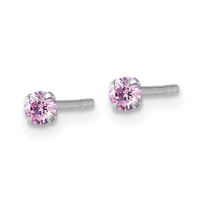 Sterling Silver Madi K Rhodium-plated 3.00mm Pink CZ Childrens Stud Post Earrings