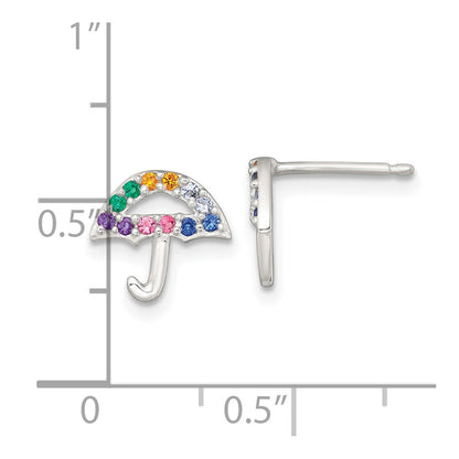 Sterling Silver Polished Multi-color Nano Crystals Umbrella Childrens Post Earrings
