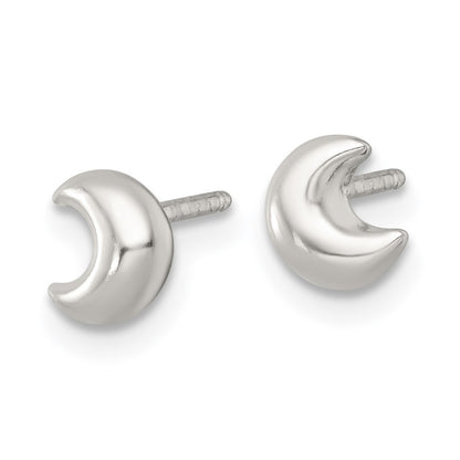 Sterling Silver Polished Puffed Moon Childrens Post Earrings