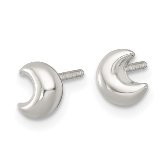 Sterling Silver Polished Puffed Moon Childrens Post Earrings