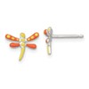 Sterling Silver Polished Yellow and Orange Enameled Dragonfly Post Earrings