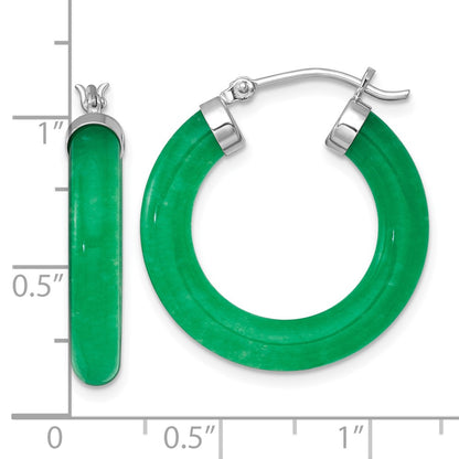 Sterling Silver Rhodium-plated Polished 4.3mm Dyed Jade Quartz Round Hoop Earrings