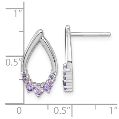 Sterling Silver Rhodium-plated Polished Amethyst Teardrop Post Earrings