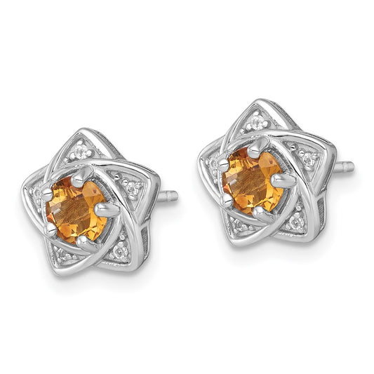 Sterling Silver Rhodium-plated Polished Citrine and White Topaz Star Post Earrings