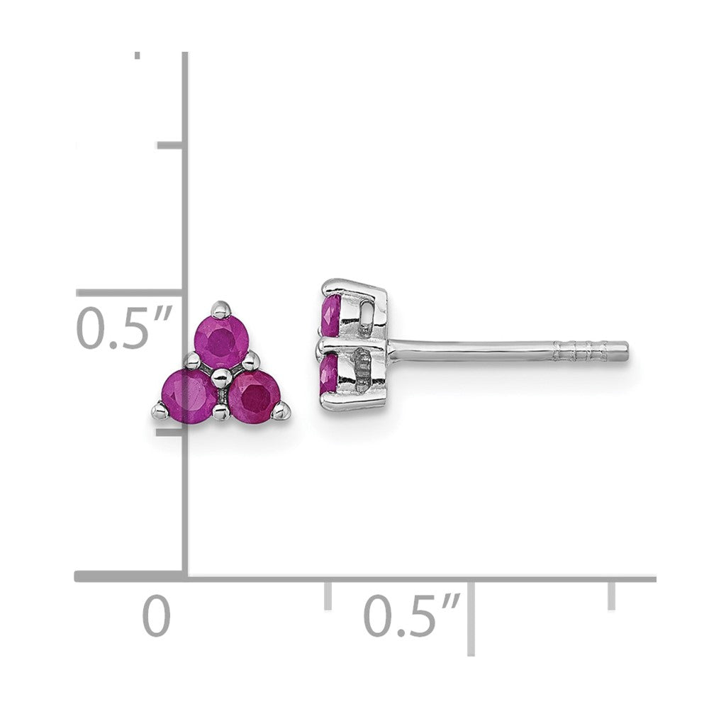 Sterling Silver Rhodium-plated Polished Three Round Ruby Post Earrings