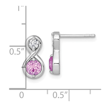 Sterling Silver Rhodium-plated Polished Round Lab Created Ruby and CZ Infinity Post Earrings