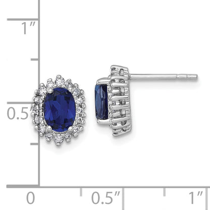Sterling Silver Rhodium-plated Polished Lab Created Sapphire and CZ Oval Halo Post Earrings