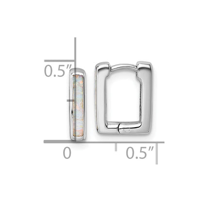 Sterling Silver Rhodium-plated Polished Lab Created Opal Square Hinged Hoop Earrings