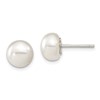 Sterling Silver White FW Cultured Pearl 9-10mm Button Earrings