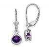 Sterling Silver Rhodium Plated 6mm Round Amethyst Leverback Earrings