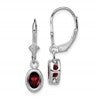 Sterling Silver Rhodium Plated 7x5mm Oval Garnet Leverback Earrings
