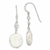 Sterling Silver Polished White 12-13mm Coin Freshwater Cultured Pearl & CZ Dangle Earrings