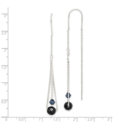 Sterling Silver Polished Black Crystal Threader Earrings