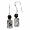 Sterling Silver Polished & Antiqued Black Crystal & Tourmalinated Quartz Dangle Earrings