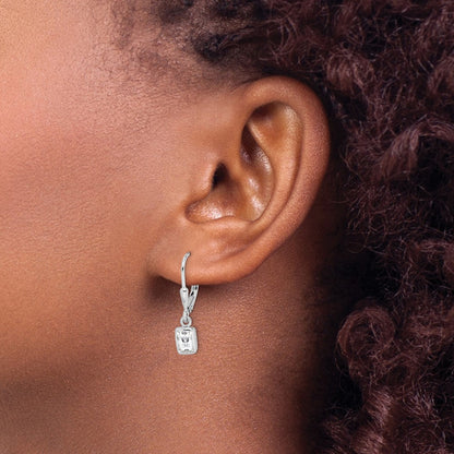 Sterling Silver Rhodium-plated Emerald-cut 6x4mm CZ Leverback Earrings